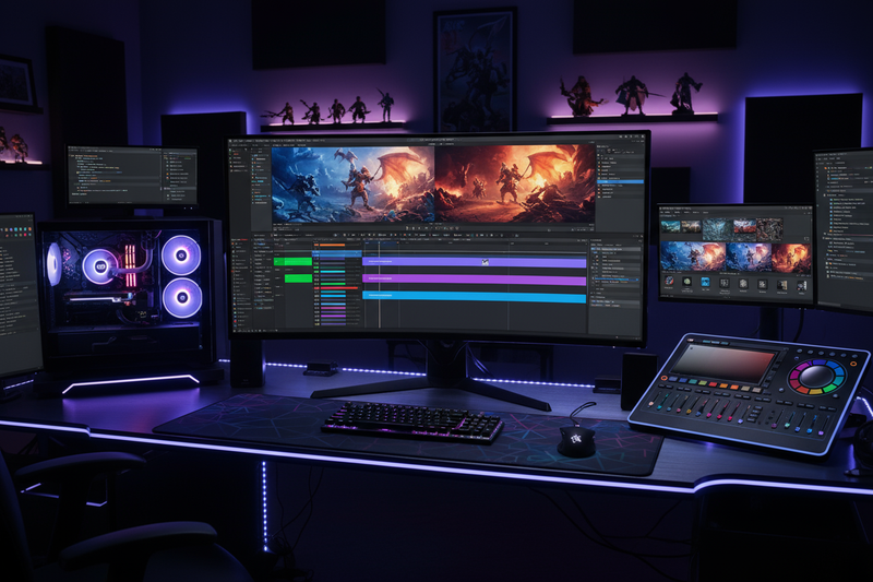 generate an image which is like a game vedio editing